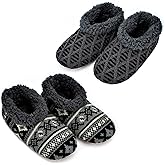 cosyone1997 2-Pair Men's Slipper Socks Fluffy Sherpa Lined, Winter Cable Knit Warm Gripper Sock Set Non-Skid Soles, Cozy Gifts for Men, Sizes 8-15
