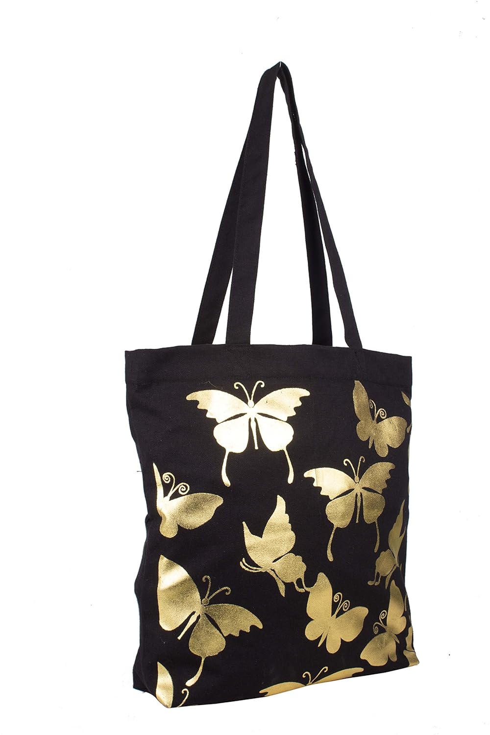 vivinkaa black butterfly printed tote bag with zip for women