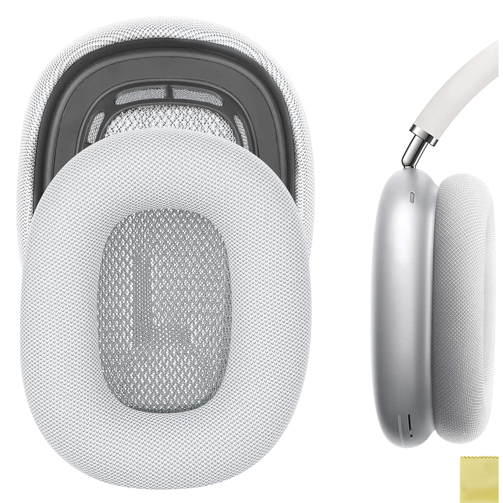 Geekria QuickFit Replacement Ear Pads Compatible with Apple AirPods MAX Headphones Ear Cushions, Repair Parts (Silver)