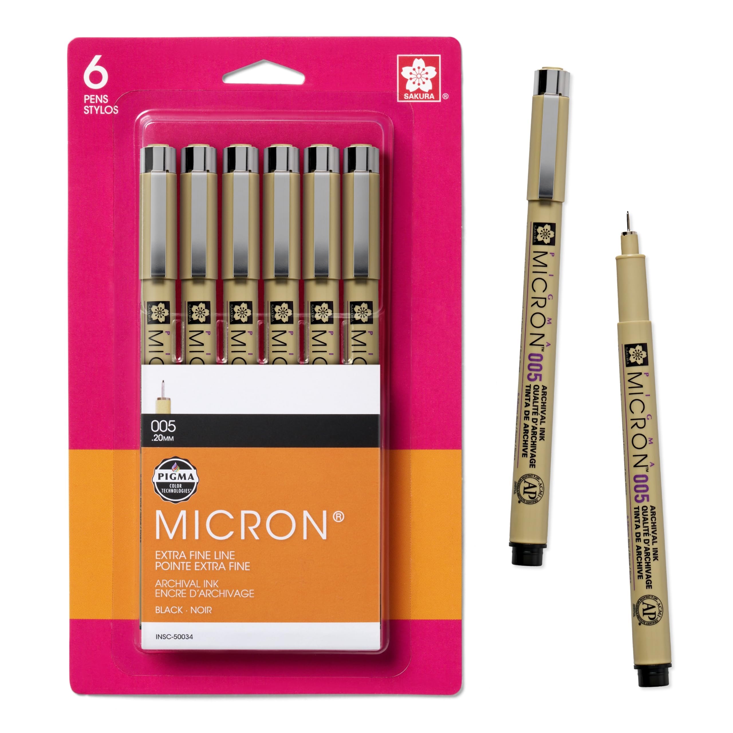 SAKURA Pigma Micron Fineliner Pens - Archival Black Ink Pens - Pens for Writing, Drawing, or Journaling - Black Ink - 005 Point Size - 6 Pack