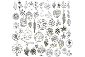Youdiyla 100pcs Mix Silver Tree Flower Charms Collection, Bulk Mini Small Little Charms Metal Pendant Craft Supplies Findings for Necklace and Bracelet Jewelry Making (HM291)