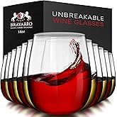 Bravario Unbreakable Stemless Plastic Wine Glasses | Reusable | Shatterproof 100% Tritan Plastic | Dishwasher-Safe | BPA-free | Awesome for Indoor & Outdoor | 16 oz, Set of 12