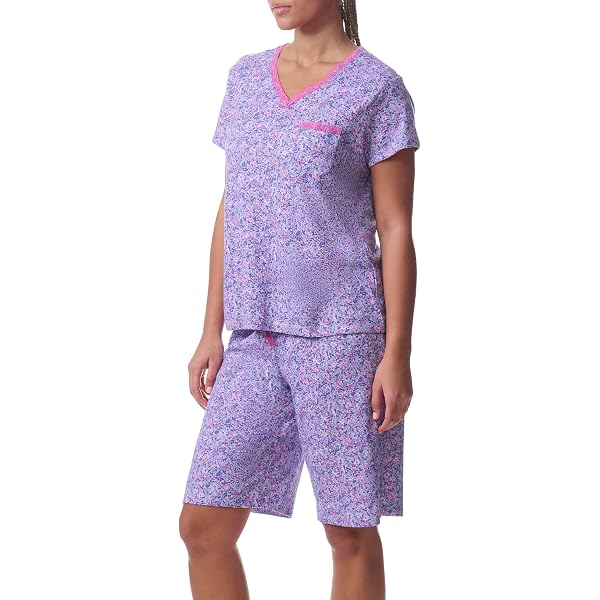 Carole Hochman Women's 2-Piece Pajama Set - Cotton Knit, Flutter Sleeve Top & Capri Pants With Pockets - View #8