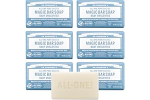 Dr. Bronner's Pure-Castile Magic Bar Soap (Baby Unscented, 5 oz, 6-Pack) - Made with Regenerative Organic Certified Oils, For Face, Body & Hair, Gentle for Sensitive Skin - Vegan, Non-GMO