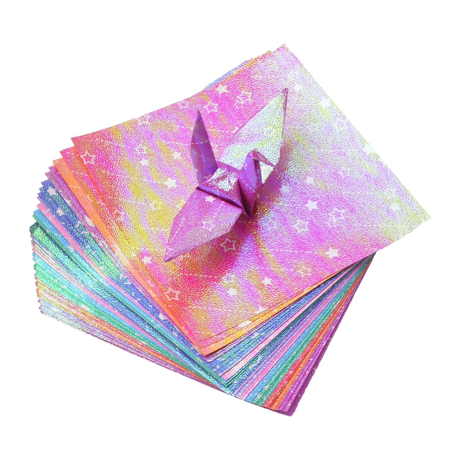 URROMA Meteor Flower Glitter Origami Paper, 60 Pcs Star Square Folding Paper Origami Colorful Hand Origami Paper for DIY Craft Art Accessories, 14.2CM