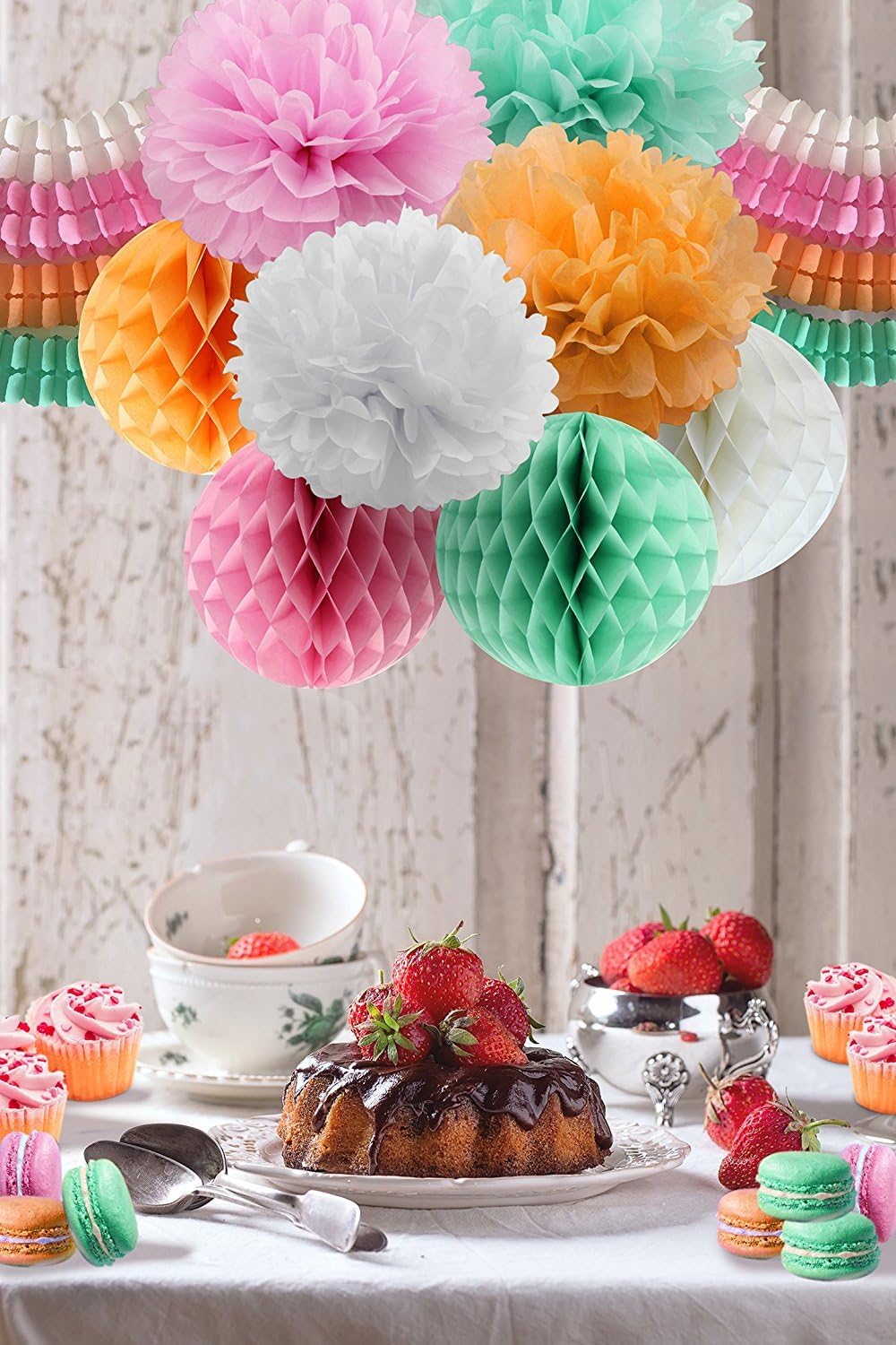 Amazon Com Tissue Paper Pom Poms Flowers Kit Hanging Garland Four Leaf Clover Honeycomb Balls For Wedding Party Decoration Birthday Kids Bridal Shower Baby Shower 12 Pcs Paper Poms Pink Peach Mint