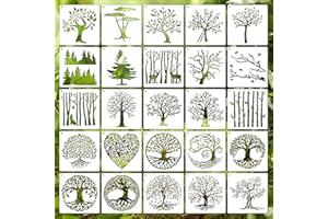 EAGEUS 6 Inch Tree Stencils for Painting, Reusable Natural Plants Stencil, 25 Pieces Tree Drawing Template for Painting on Canvas Wood Wall Home Decor(Tree)