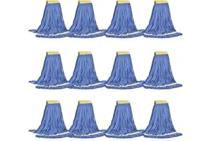 MATTHEW CLEANING PRODUCTS Matthew Cleaning Commercial Mop Head Replacement, 5 Inch Wide Headband, Looped End Cotton Blend String Wet Mops for Floor Cleaning, 24 oz Large, Case Pack 12 Pcs Blue