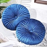 Namalu 2 Pcs Round Throw Pillow 13.8 Inch Decorative Round Velvet Floor Pillows Pumpkin Throw Pillows with Center Button for Thanksgiving Home Decor Living Room Sofa Couch Bed Chair (Navy Blue)