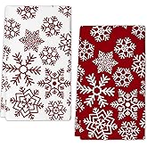 JOOCAR Christmas Snowflake Kitchen Towels Dish Towels Set of 2, 16x27 Inch Seasonal Soft Drying Dishcloth, Red and White Decoration Hand Towels