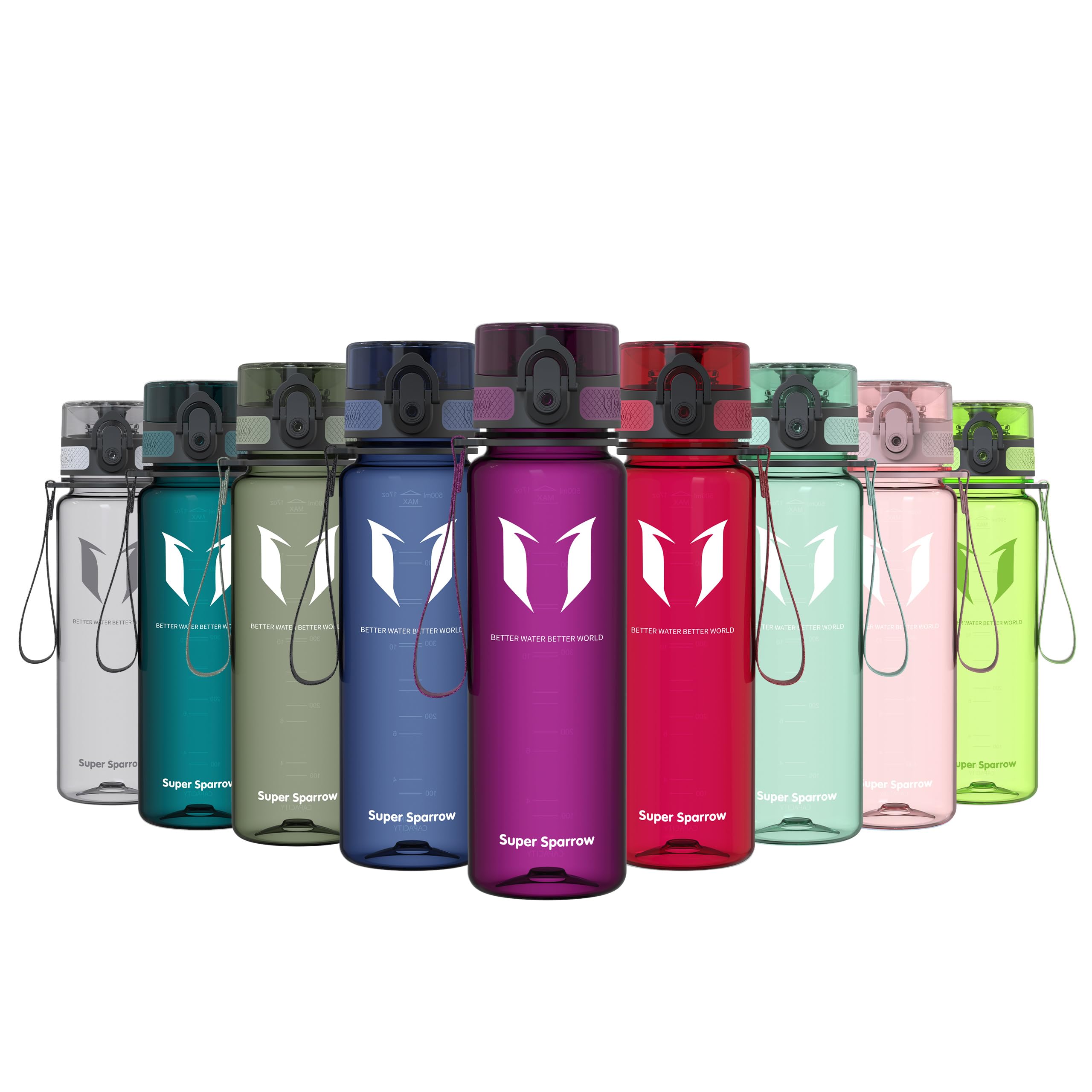Super Sparrow Sports Water Bottle - 500ml - Non-Toxic BPA Free & Eco-Friendly Tritan Co-Polyester Plastic - For Running, Gym, Yoga, Outdoors and Camping
