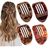 4 PCS Flat Hair Clips, Round Lay Down Claw Clips for Women Girls, French Strong Hold Hair Barrettes for Thick Thin Hair, Comf