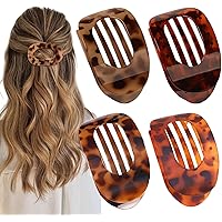 4 PCS Flat Hair Clips, Round Lay Down Claw Clips for Women Girls, French Strong Hold Hair Barrettes for Thick Thin Hair, Comf
