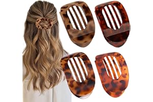 4 PCS Flat Hair Clips, Round Lay Down Claw Clips for Women Girls, French Strong Hold Hair Barrettes for Thick Thin Hair, Comf