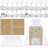Equsion 50 Sets Music Keychain Gifts Bulk Acrylic Music Keychain with Cards Organza Bag Graduation Gifts Musical Party Favors Clef Key Ring Trinket for Choir Students Musical Theme Party Decor Supply