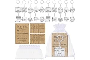 Equsion 50 Sets Music Keychain Gifts Bulk Acrylic Music Keychain with Cards Organza Bag Music Symbol Party Favors Choir Gifts Clef Key Ring Trinket for Students Music Theme Party Decor Supplies
