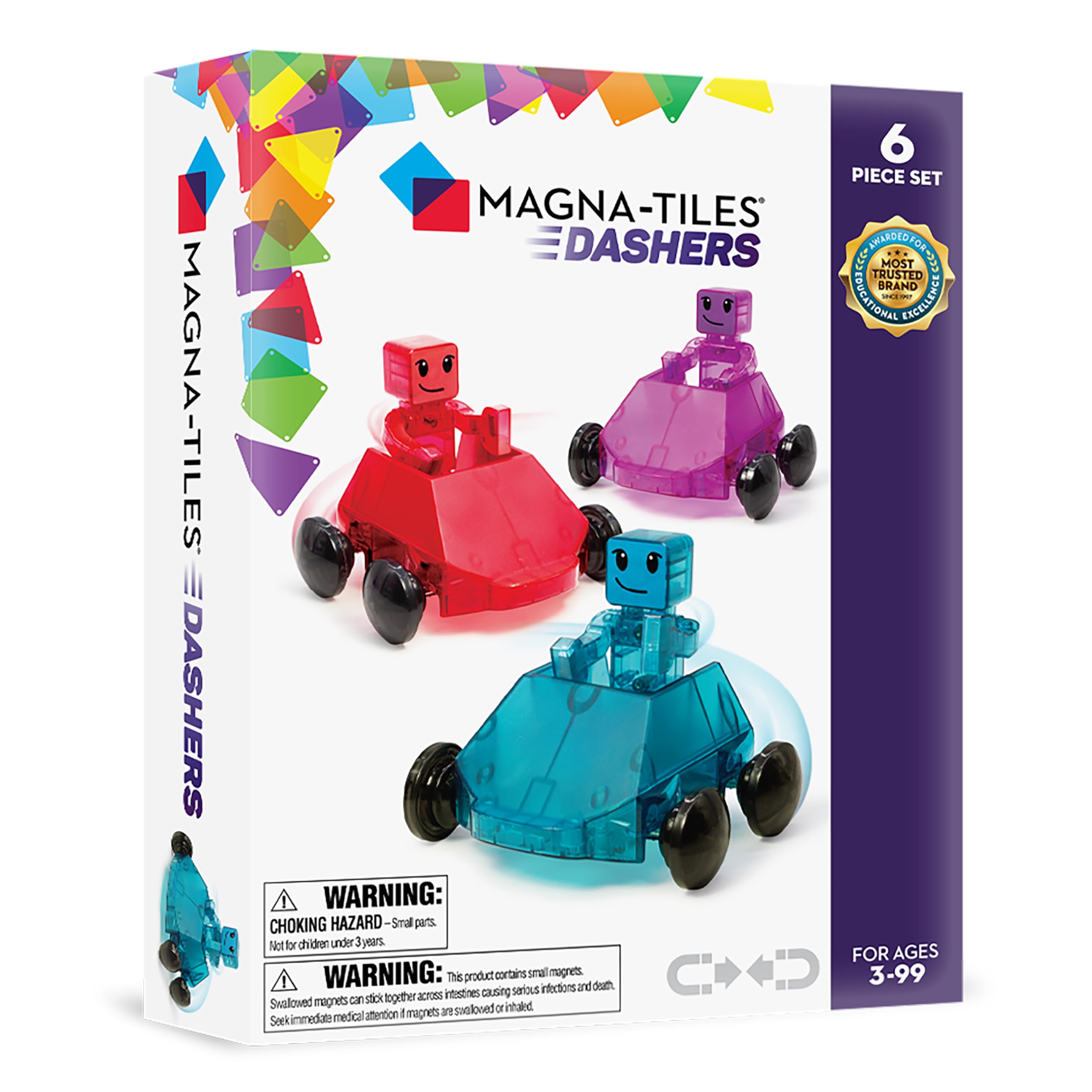 Magna-Tiles Dashers 6-Piece Magnetic Construction Set, The Original Magnetic Building Brand, Small