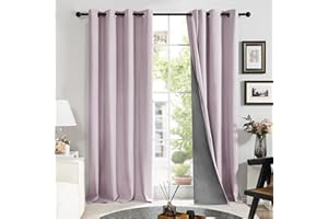 Deconovo Outdoor Curtains 108 Inches Long, Completely Blackout Curtain 2 Panels, Primitive Linen Textured Living Room Curtains, Grommet Insulated Curtians (Lilac, 52W x 108L Inch, 2 Panels