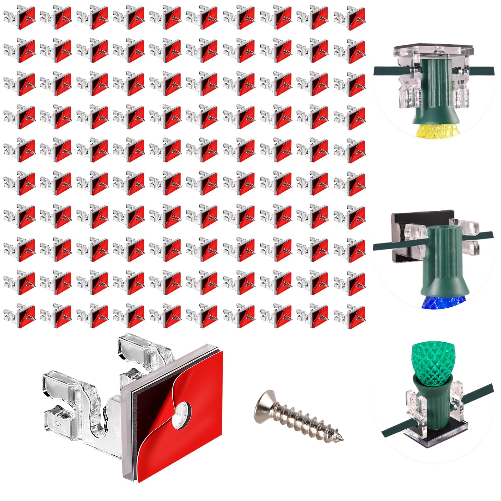 Photo 1 of GJQ 100PCS Christmas Light Clips, Christmas Light Clips for Outside, Light Clips for Outside String Lights, Double Fixing Clips for C9 C7 Sockets and Other Christmas Decorative Light Strings