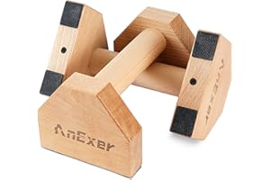 AnExer Push Up Stands, Handstand Parallettes Bars, Solid Wood Push Up Bars with Non-Slip Mat Push up Handles for Floor Exercise Home Workout Equipment for Men & Women Strength Training