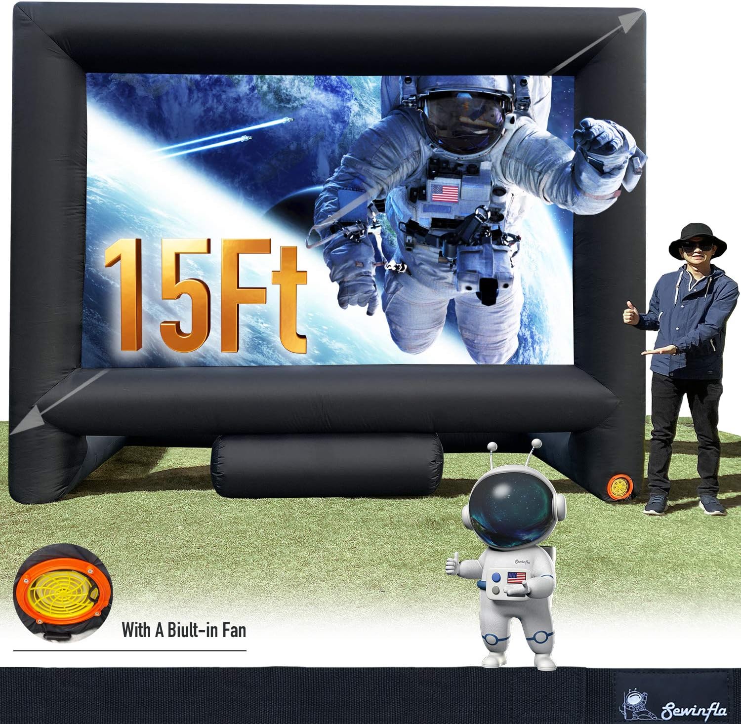 15Ft Inflatable Movie Screen Outdoor with Builtin Fan