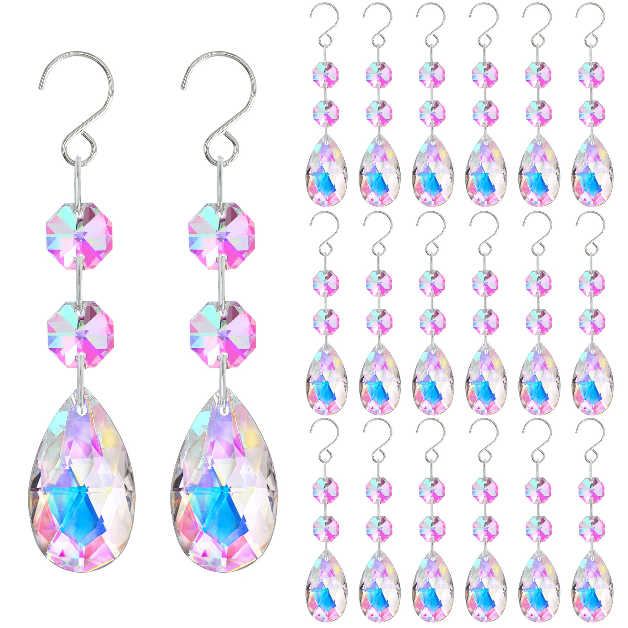 H&D HYALINE & DORA 20pcs 38mm Teardrop Crystal Pendants, Colorful Teardrop Crystals for Chandeliers with Hooks
