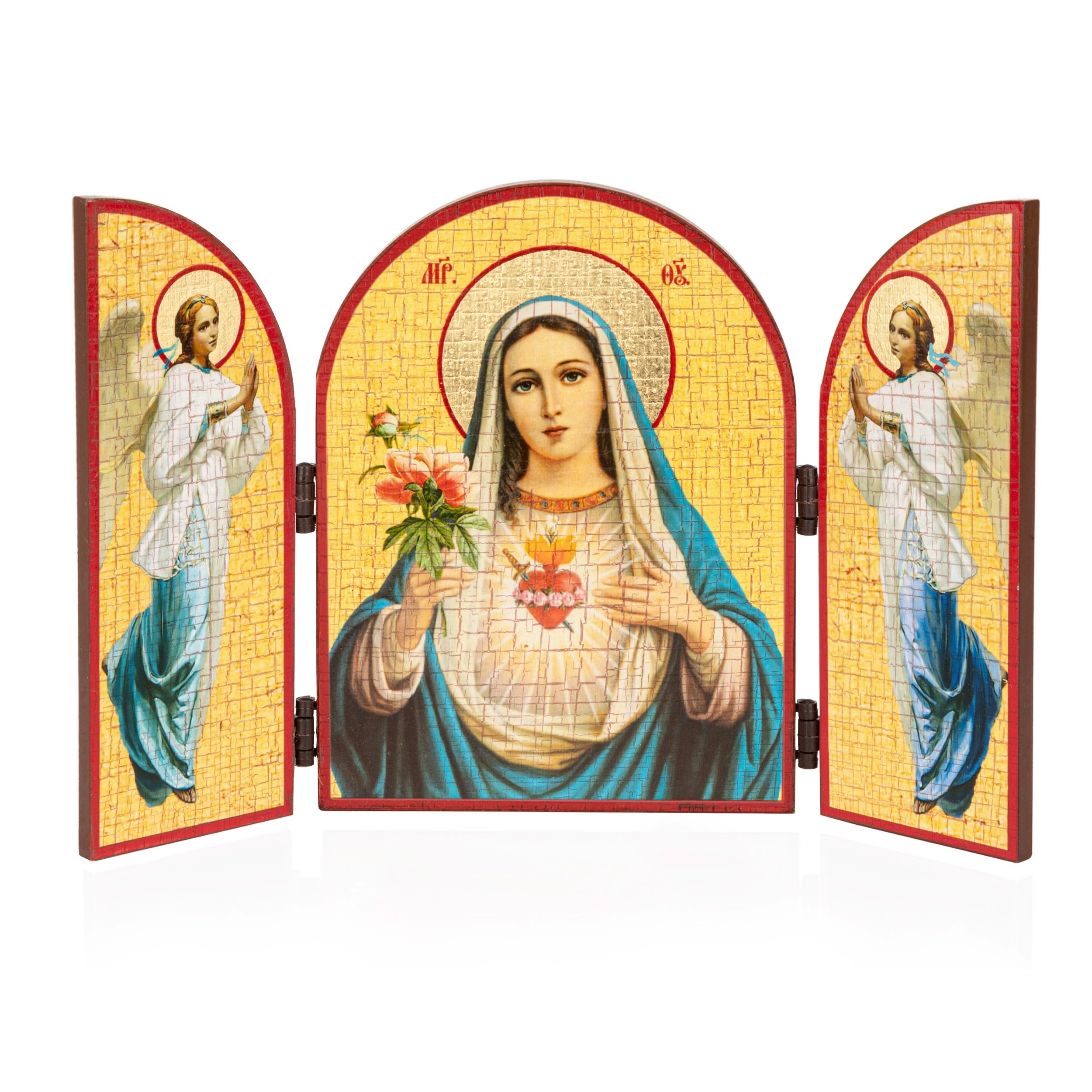 NKlaus Immaculate Heart of the Virgin Mary Icon Triptych 25 x 16 cm Christian Picture of the Saint Iconography 15848