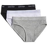 Calvin Klein Kids Girls' Modern Cotton Bikini Underwear 3-Pack, Heather Gray/White/Black, Medium
