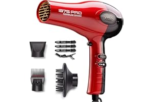 KISS 1875 Watt Pro Tourmaline Ceramic Hair Dryer, Styling Edition, 3 Heat Settings, 2 Speed Settings, Cool Shot Button, 7 Blow Dryer Accessories Included, 2-Year Warranty - Red