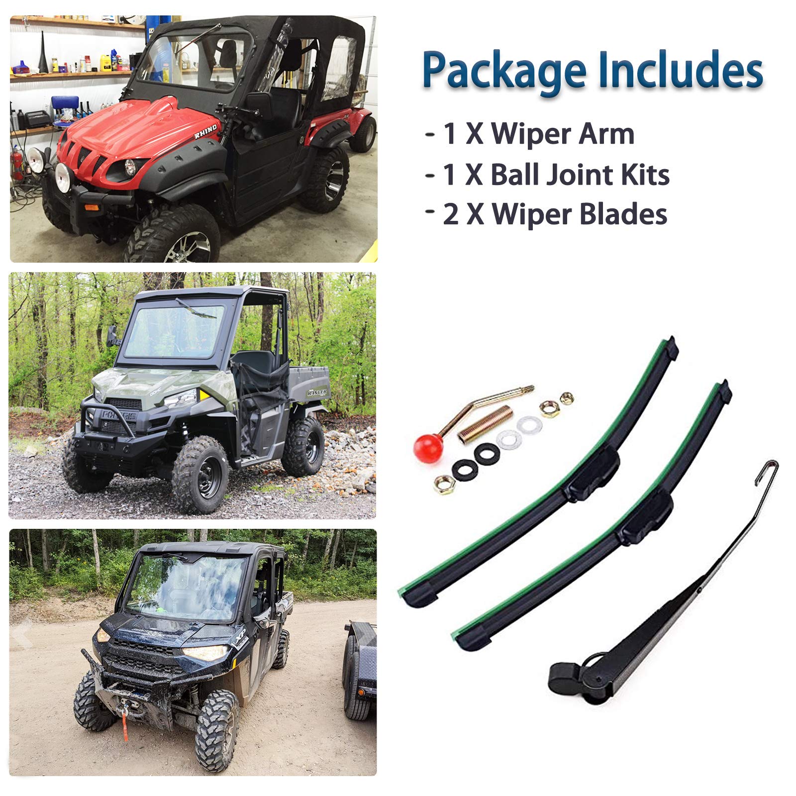 Xislet Dual Wiper Kit UTV Hand Operated Windshield Wiper Compatible with Polaris Ranger RZR Can Am Kawasaki Honda Pioneer Golf Cart Windshield Washer Wiper - Instruction Included
