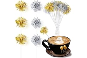 CHENGU 100 Pcs 6 Inch New Year Cocktail Drink Stirrers Gold Silver Firework Plastic Swizzle Stir Sticks 2026 Whisky Coffee Drink Stirring Rod Stirrers for Party Home Office Bar Restaurant