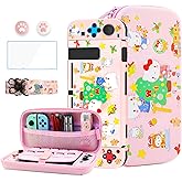 HYPERCASE Cute NS Switch Case of Cartoon Cat, Pink 8 in 1 Accessories Kit Include Switch Travel Carrying Bag, Soft Protective Case Cover, Screen Protector, Shoulder Strap, 2 Thump Caps