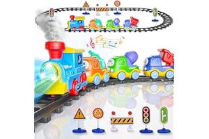 Funwee Steam Track Train Set for Toddlers, Magnetic Connection Train Toys w/Lights & Sounds, Electric Cartoon Choo Choo Train, Toy Train Christmas Birthday Gift for Toddlers 2 3 4 5+ Boy Girl (Blue)