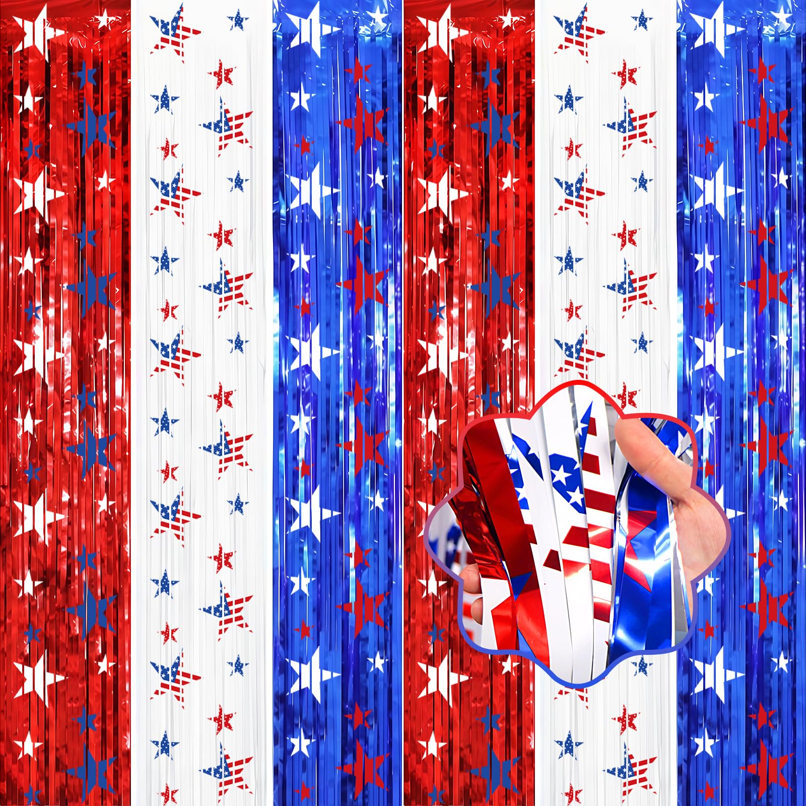 Photo 1 of *USED*
Ycitusi 4th of July Independence Decorations, 2 Pack Red White Blue Star printed Foil Fringe Curtains for Patriotic Memorial Day Day Decor, Citizenship Party Supplies, Backdrop Streamers, 3.3 x 6.6 FT