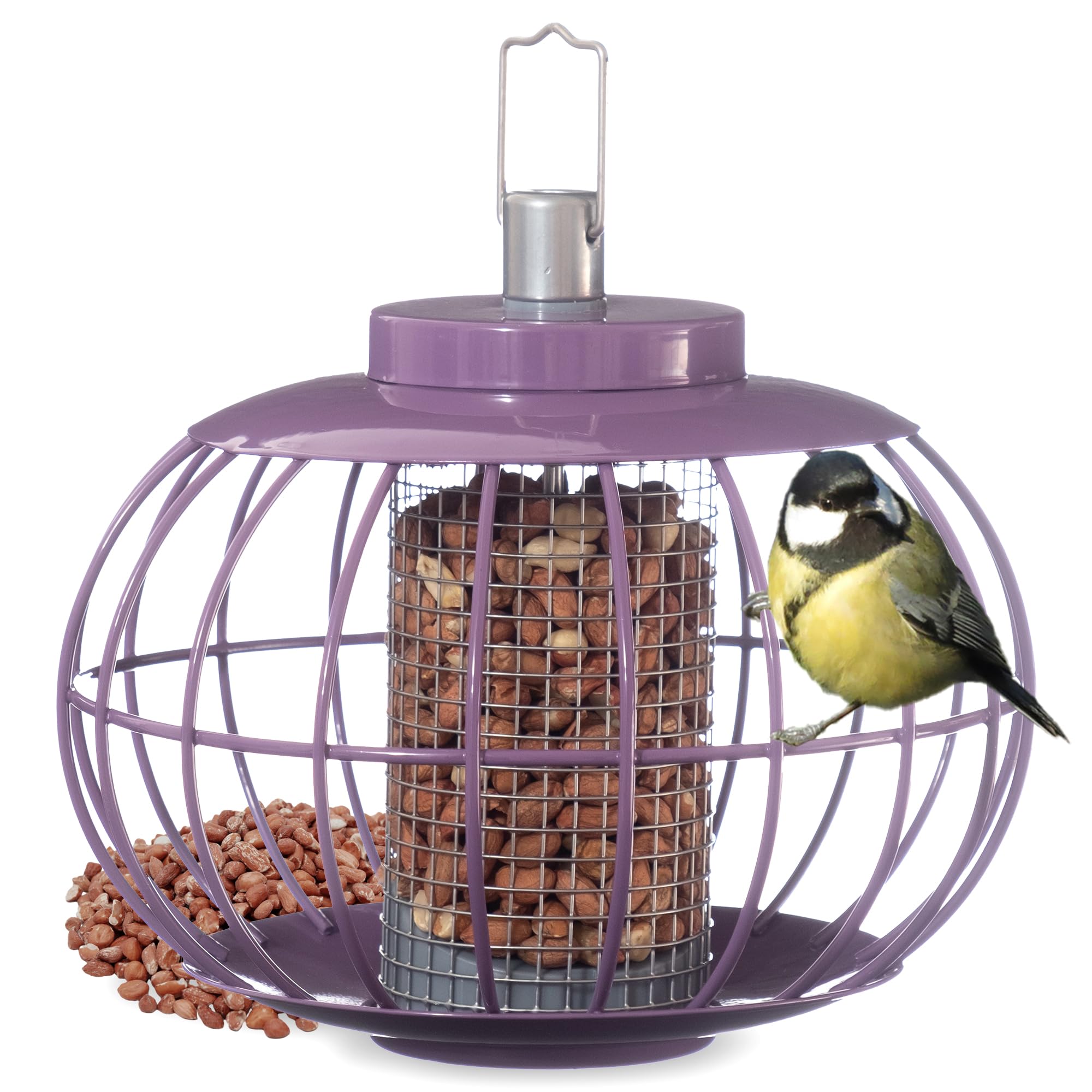 The Nuttery Nut Bird Feeder LANN02 - Lantern Style, Squirrel-Proof, All-Weather Steel Construction - Large Capacity Garden Bird Feeder with Easy-Fill Design - Aubergine