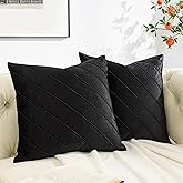 GIGIZAZA Decorative Velvet Pillow Covers 18x18, Set of 2 Black Sofa Couch Throw Pillows Covers Cases, Living Room Square Cushion Accent Stripe Covers