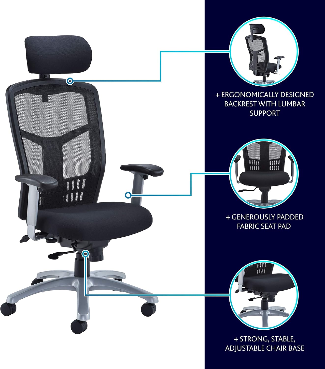 Office Hippo Desk Chair, Ergonomic Heavy Duty Office Chair, Fully Adjustable For Extra Comfort & Support - Image 3