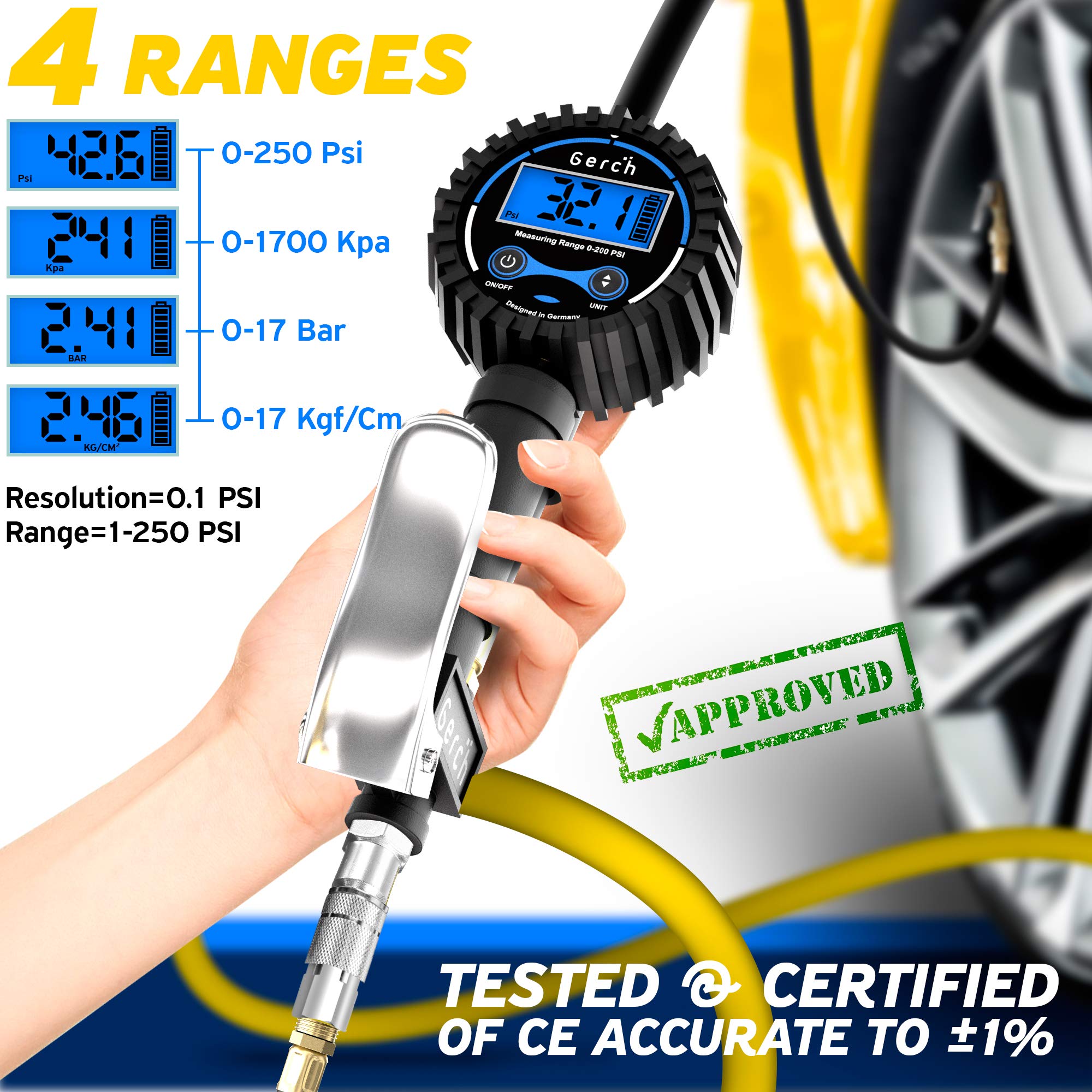 Digital Tire Inflator with Pressure Gauge and Longer 24" Hose Air