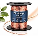 Therwen 100ft 24 Gauge Copper Wire for Jewelry Making, Gardening | Pure Bare Solid Copper Wire for Beading, Christmas DIY Craft, Electroculture, Plants, Science Projects Dead Soft Wire Spool