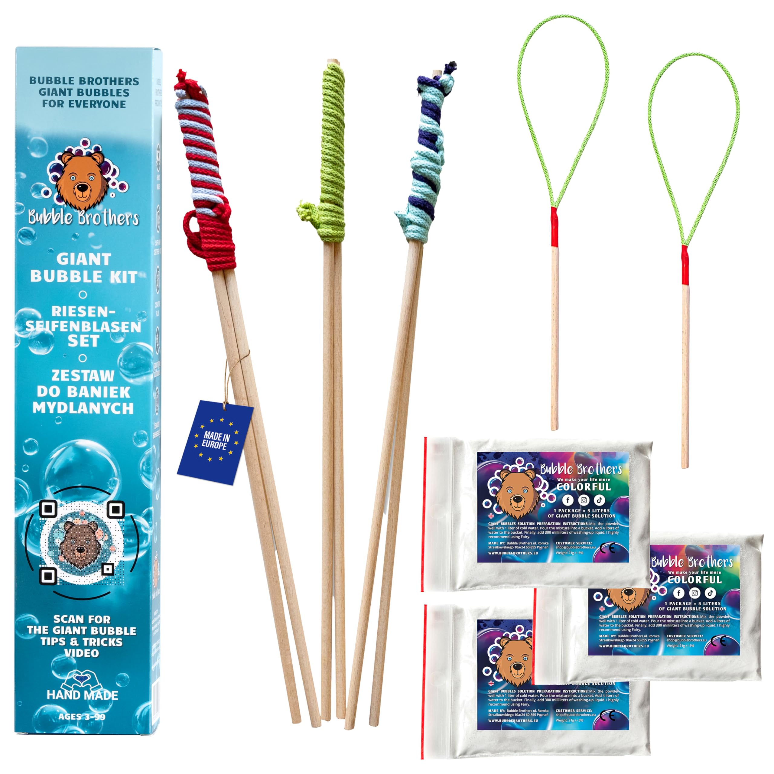 Bubble Brothers Giant Bubble Kit for Kids 5 Bubble Wand and 15 Liters Bubble Mixture Kids Garden Toys with Bubble Solution and 5 Bubble Makers wooden Outdoor Toys Big Bubble Set with Bubble Liquid