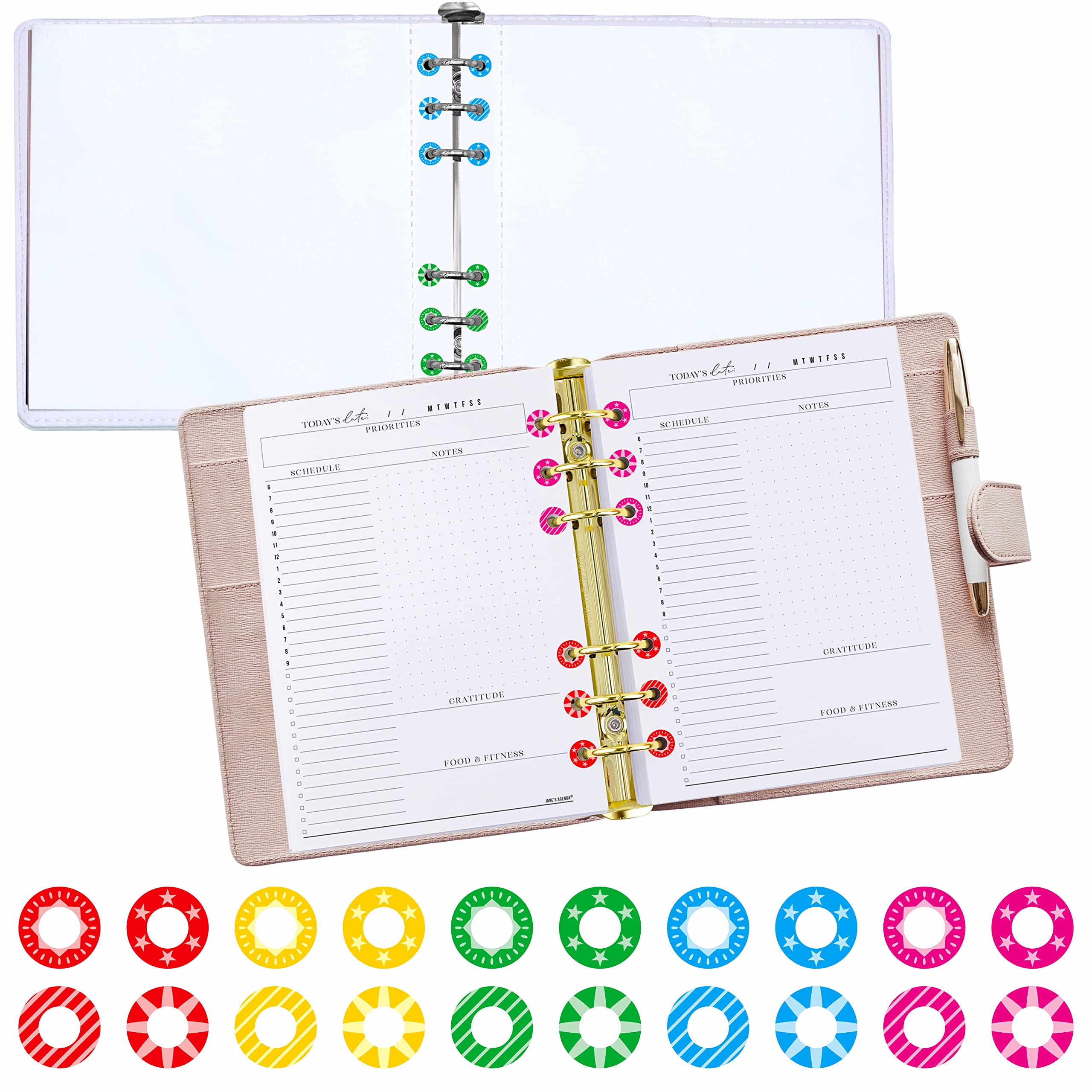 3000 Pack Colorful Hole Punch Reinforcement Sticker Labels, Tear Resistant Plastic Circles Hole Protectors for Loose-Leaf Paper Sheets, 20 Donut Designs(Outer 0.5”, Inner 0.25”)