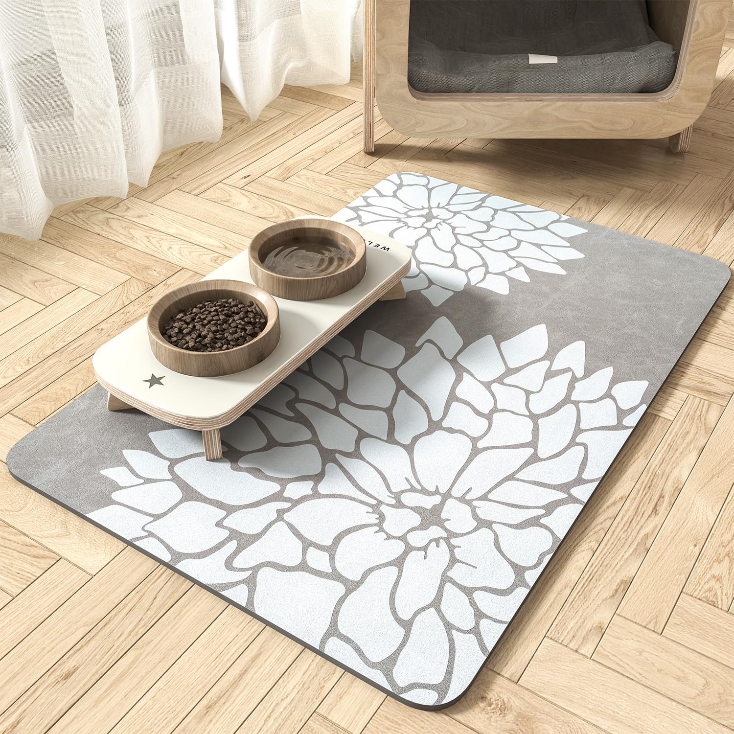 Photo 1 of MontVoo-Pet Feeding Mat-Absorbent Floral Cat&Dog Food Mat-Dog Mat for Food and Water Bowl-No Watermark Quick Dry Dog Water Dispenser Mat Pet Placemat-Pet Supplies & Accessories 12" X 19"