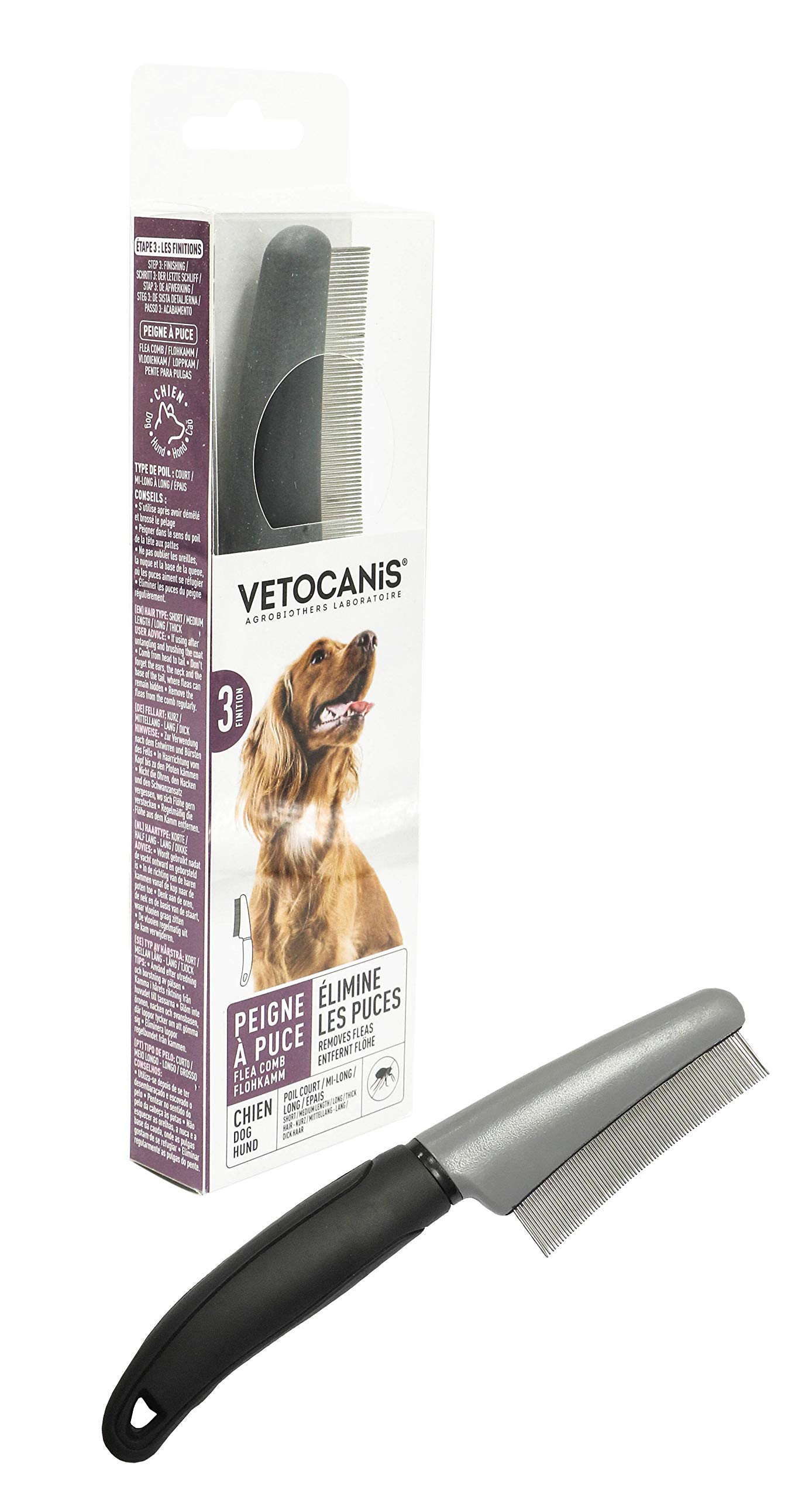 Vetocanis Flea Comb for Dogs, Fine Tooth Grooming Comb in Stainless Steel.