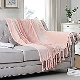 Homiest Fleece Throw Blanket with Fringe, Soft & Cozy Flannel Light Pink Blanket, Lightweight Decorative Blanket for Sofa Bed Chair All Season (Blush Pink, 50 x 60 Inch)