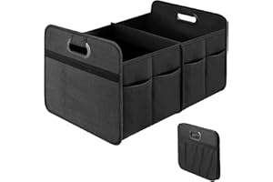 Simple Deluxe Trunk Organizer for Car/SUV/Truck, Collapsible 2 Compartment Automotive Storage Box, 600D Waterproof Oxford Polyester 50L Travel Accessories, Anti-slip & Leak-proof, Black