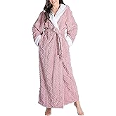 Flygo Plush Fleece Robe for Women Soft Warm Full Length Long Hooded Bathrobe with Hood Luxury Warm Housecoats
