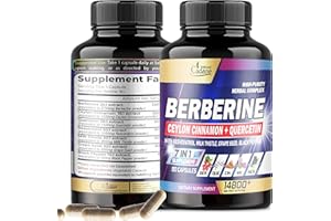 Organic Cadane Berberine Supplement 14800mg with Ceylon Cinnamon, Quercetin, Black Pepper & More - Supports Heart, Digestive, Body & Immune - 90 Capsules for 3 Months