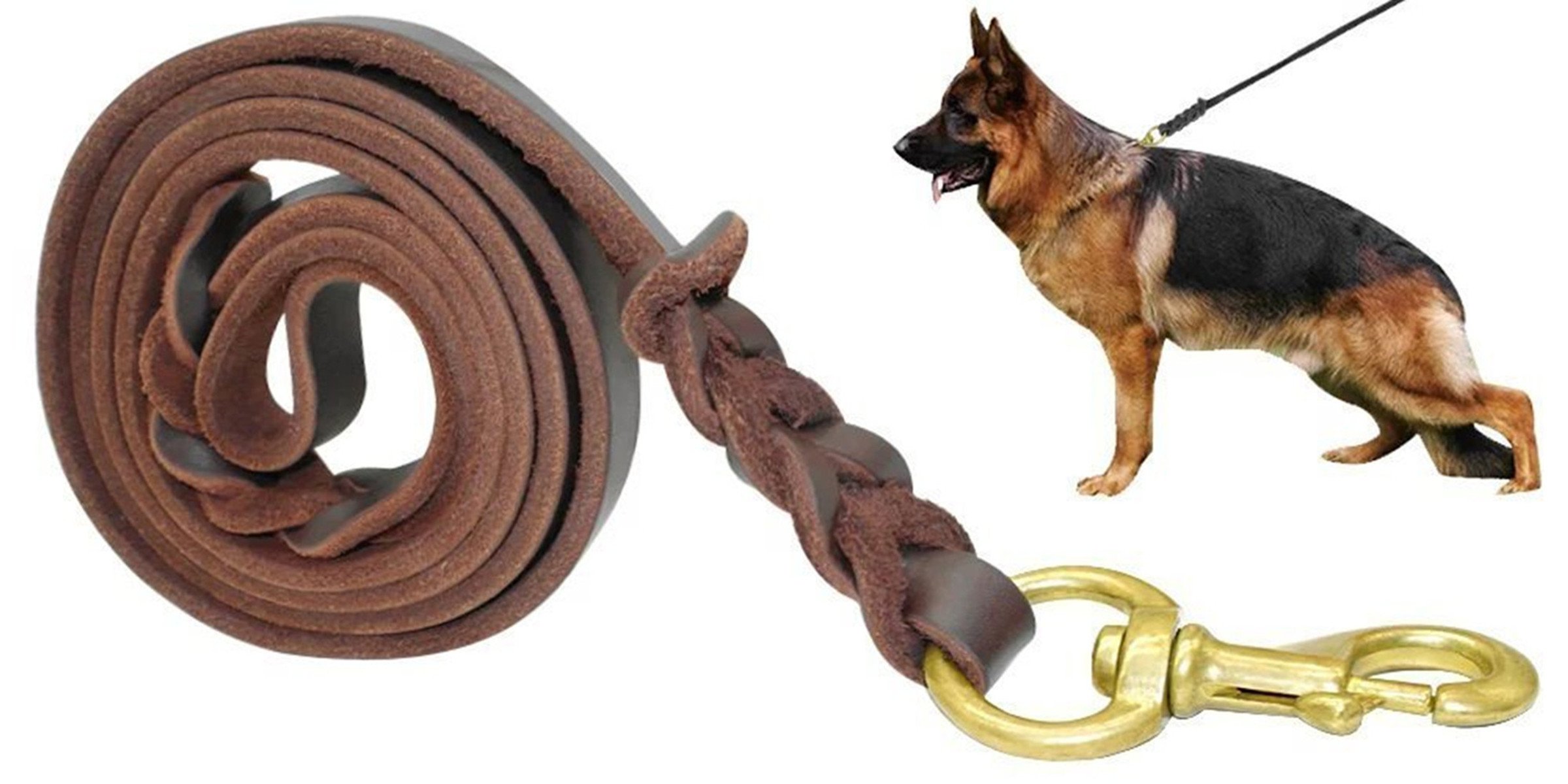 Fairwin Braided Leather Dog Training Leash 6 Foot Best Military Grade