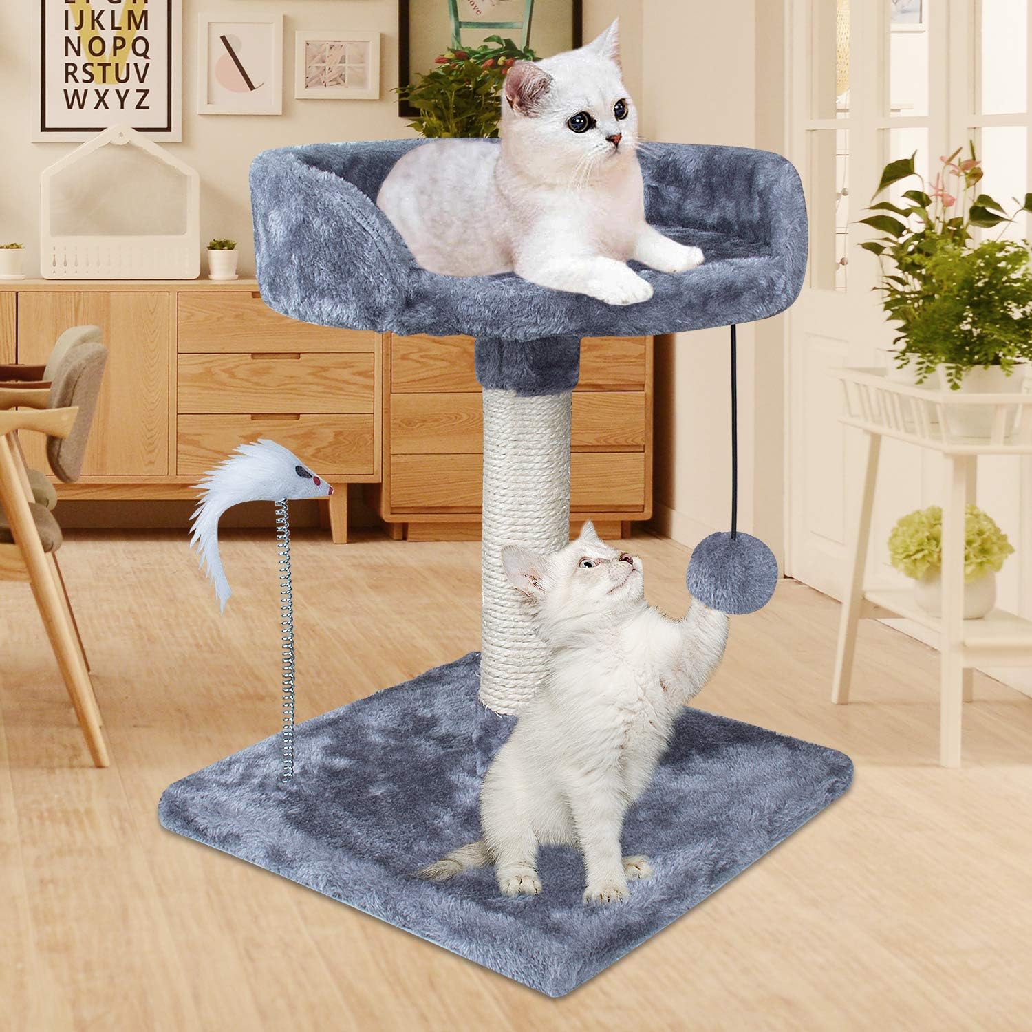YUFU Cat Tree Tower with Natural Sisal Scratching Posts Large Platforms Cat Activity Platform Furniture with Funny Toys for Kittens Small Cat Playing Relaxing Sleeping… : Pet Supplies