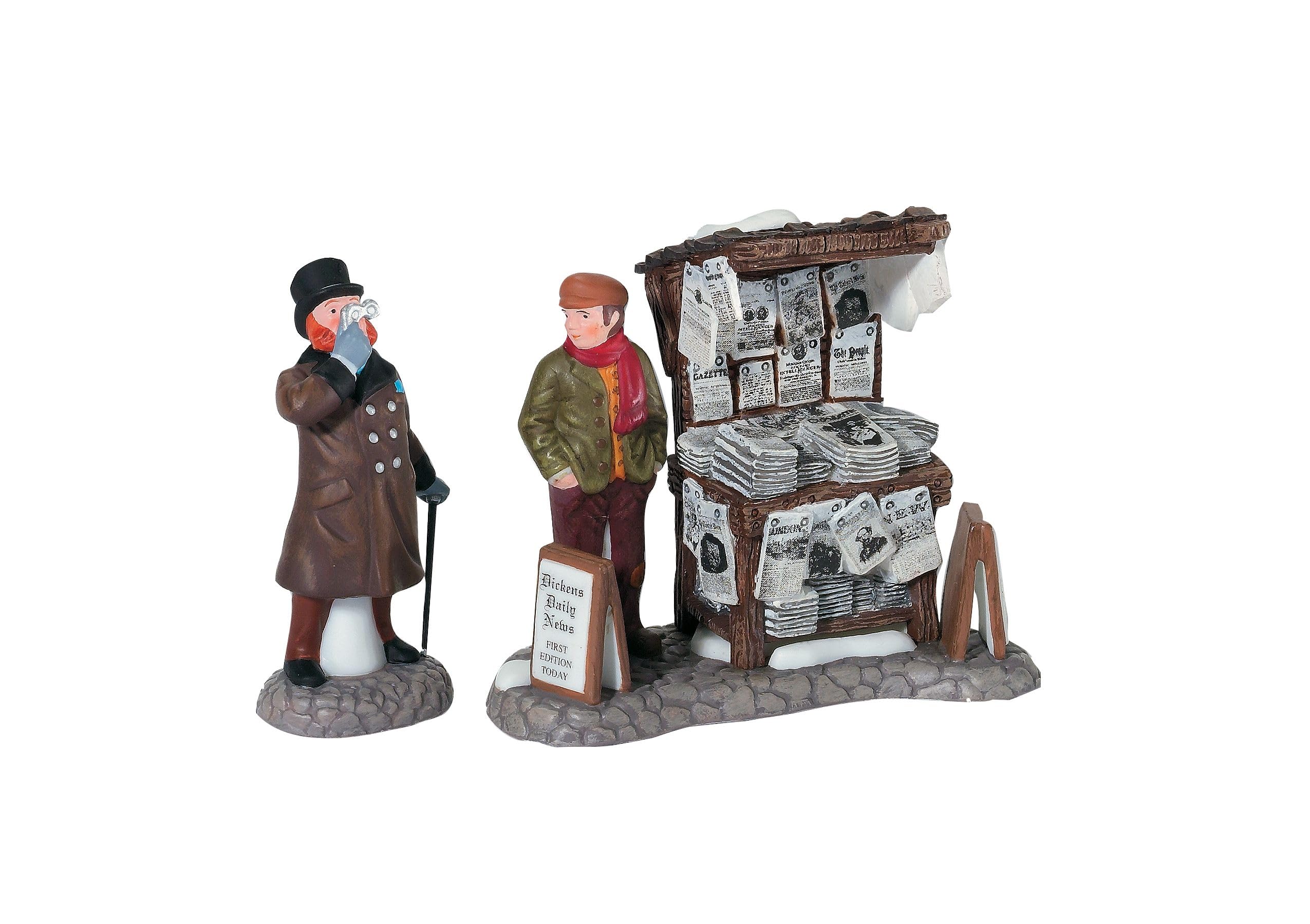 Department 56 Dickens' Village London Newspaper Stand Accessory Figurine (Set of 2), 3.2 Inch